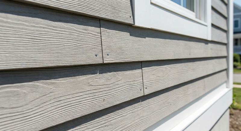 Cement board siding panels in coastal gray on a home wall
