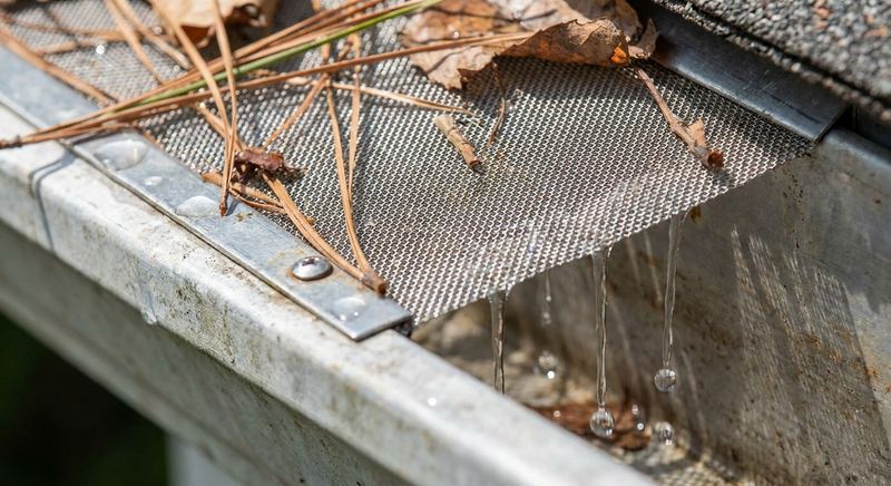 Micro-mesh gutter guard keeping pine needles out of aluminum gutters in Gainesville FL