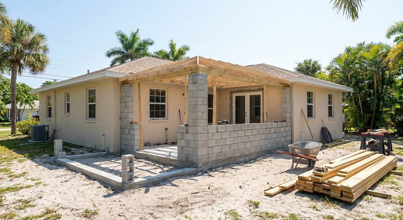 New addition foundation and block walls tied into an existing Florida home