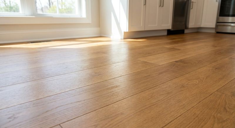 New engineered hardwood kitchen flooring installed by Trini Homes in a Gainesville FL kitchen remodel