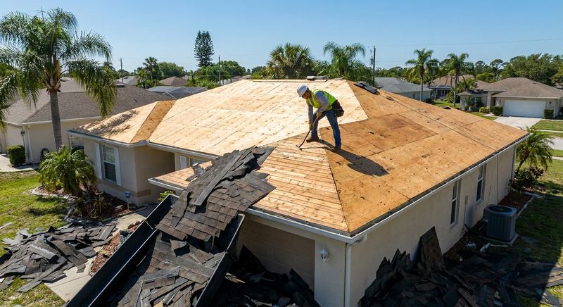 Roof tear-off with decking repair on a Gainesville FL home by Trini Homes